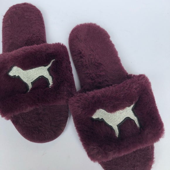 PINK Victoria's Secret Shoes - Victoria’s Secret Pink Purple Fuzzy Slippers